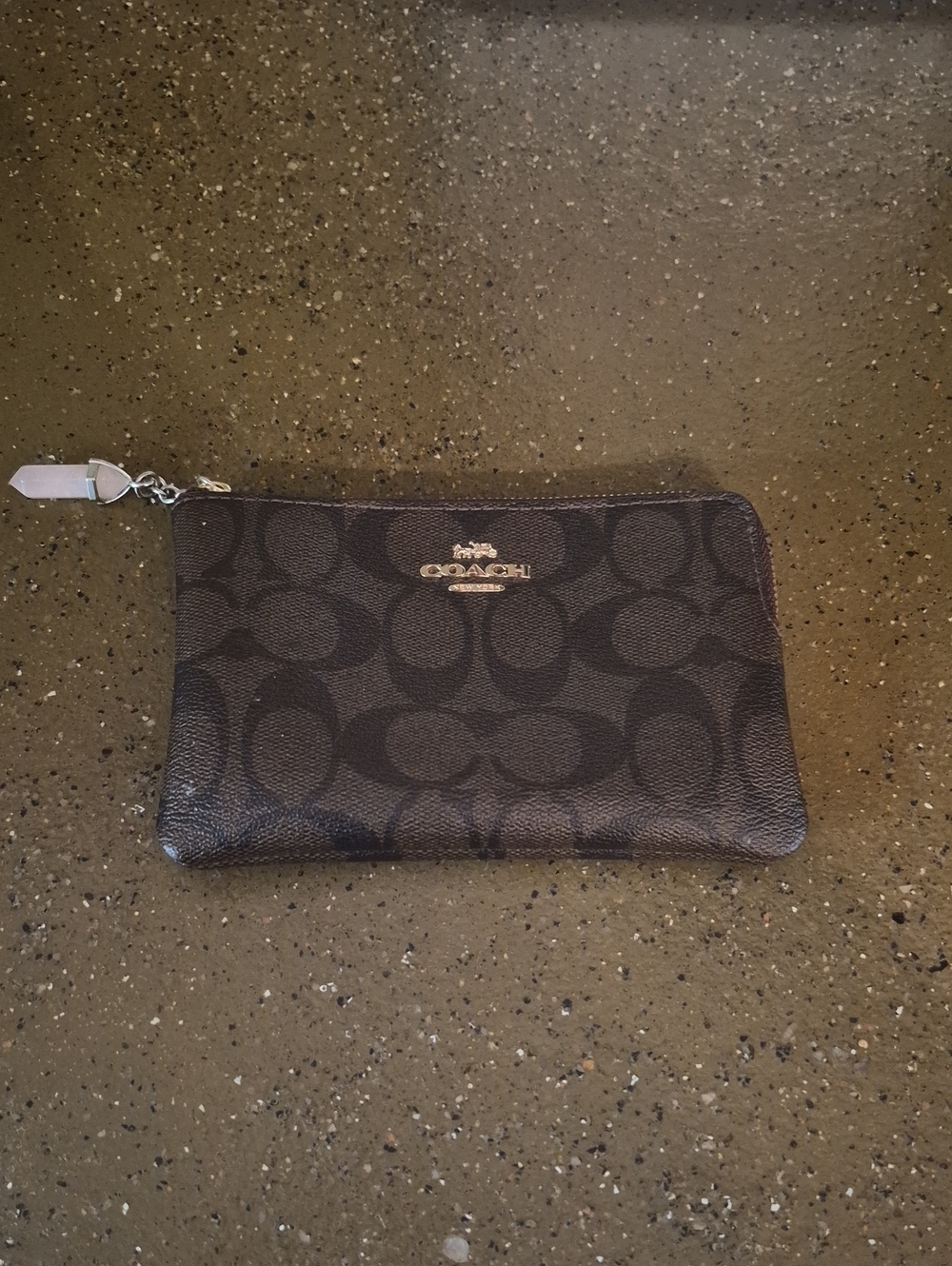Coach Signature Zip Pouch in Brown Wristlet With Crystal